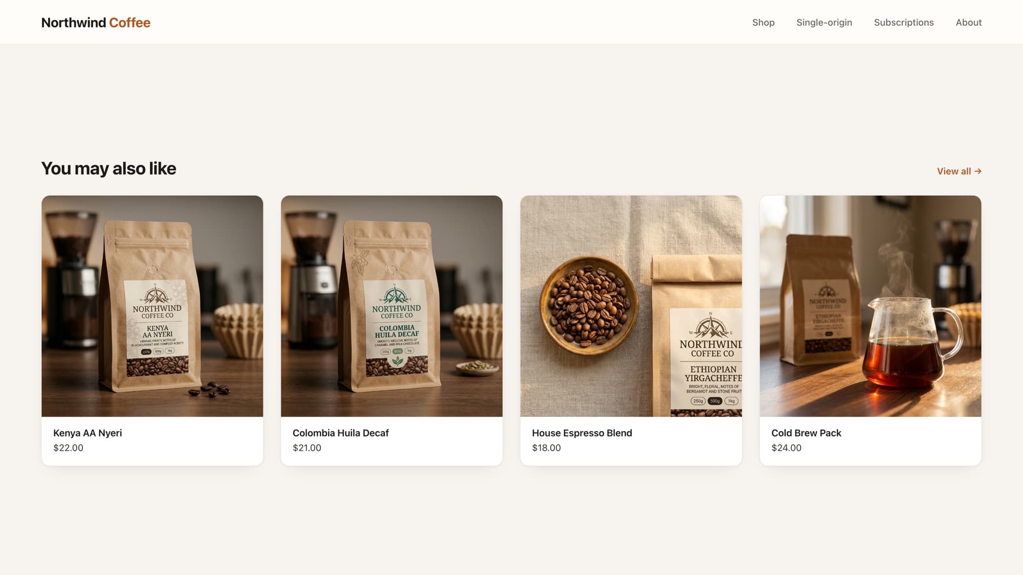 A You may also like row of four related product cards on a Shopify product page